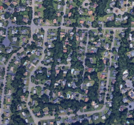 Aerial view of the New City neighborhood where the Rock Road once ran